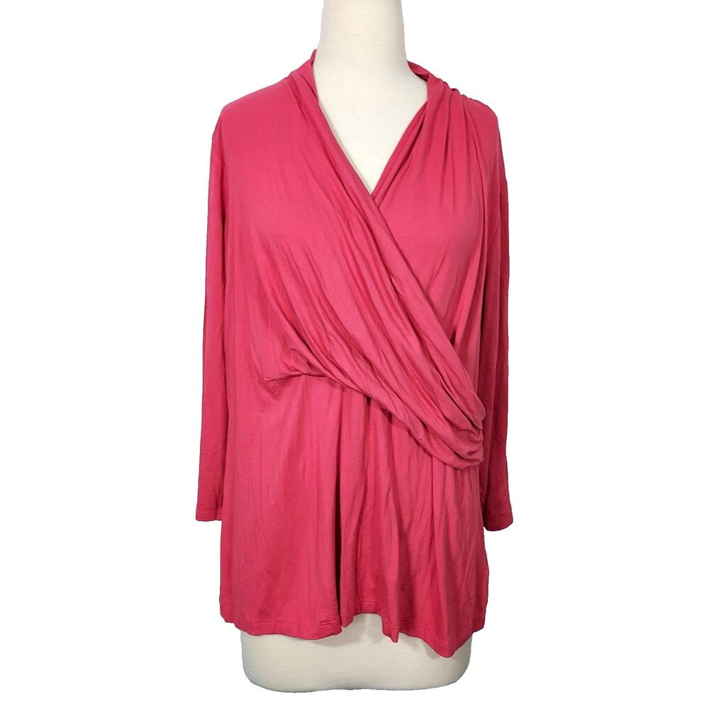 Liz Claiborne Crossover Faux Wrap Shirt Top Pink Blouse Women Size Plus 1X NEW